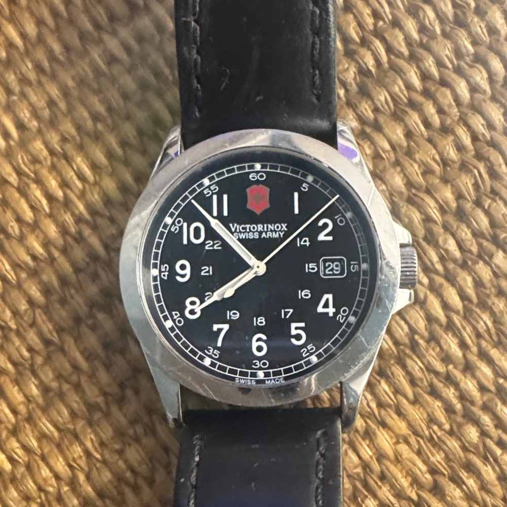 Victorinox Black Dial Watch with Leather Strap